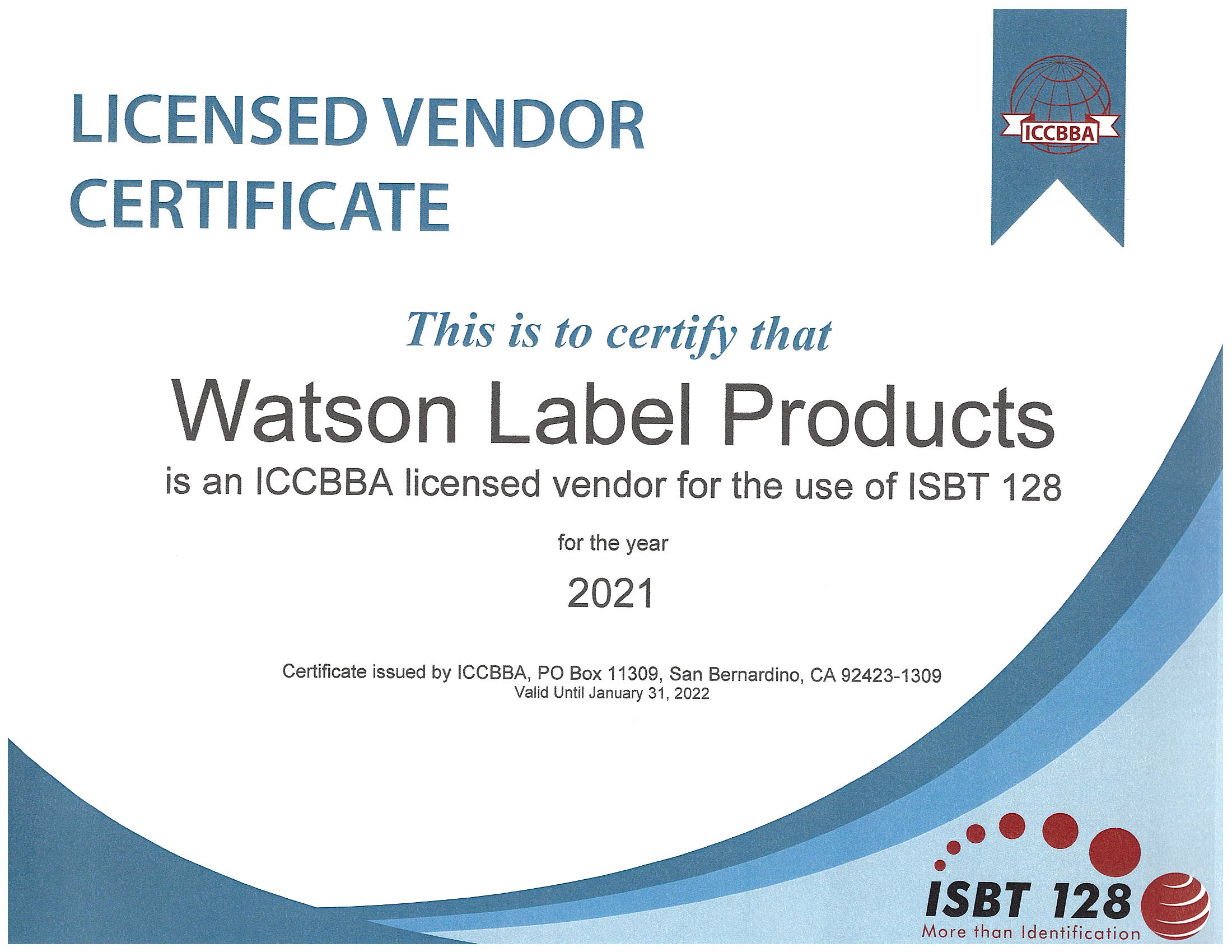 Pre Printed Blood Bag Labels & ISBT 128 Barcodes Watson Label